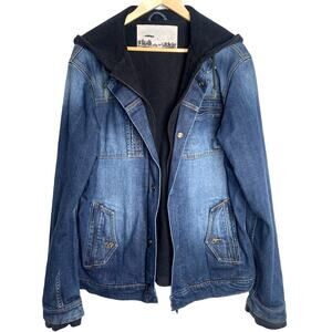 Sitka Denim Men's M Hooded Heavy Jean Trucker Jacket Sweatshirt Lining Medium